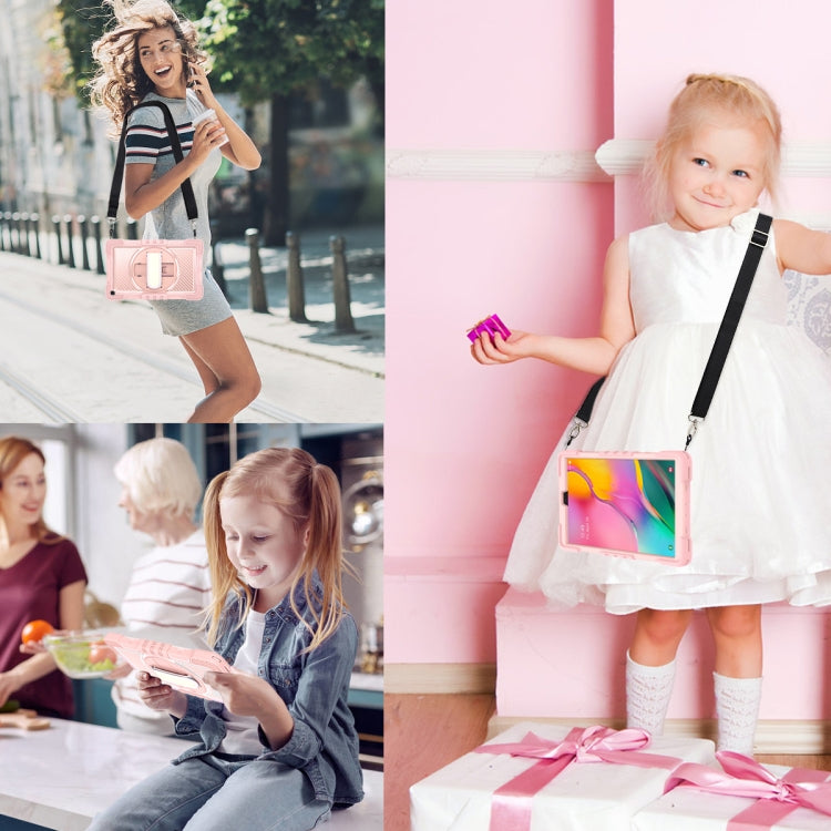 For Samsung Galaxy Tab A 10.1 2019 T515 360 Degree Rotation Contrast Color Shockproof Silicone + PC Case with Holder & Hand Grip Strap & Shoulder Strap(Rose Gold) by bashfashion