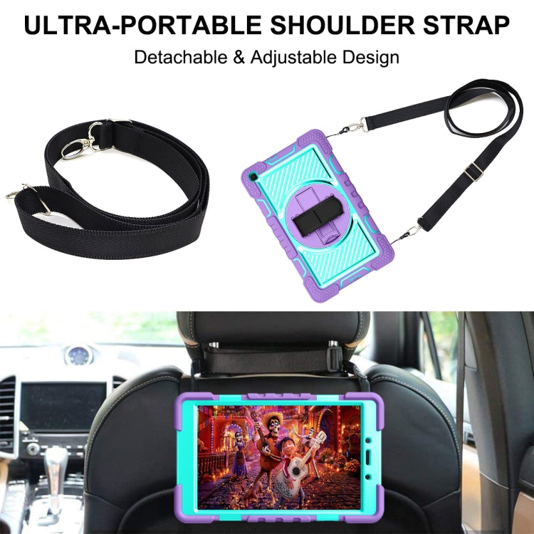 For Samsung Galaxy Tab A 8.0 2019 T290 360 Degree Rotation Contrast Color Shockproof Silicone + PC Case with Holder & Hand Grip Strap & Shoulder Strap(Purple + Mint Green) by bashfashion