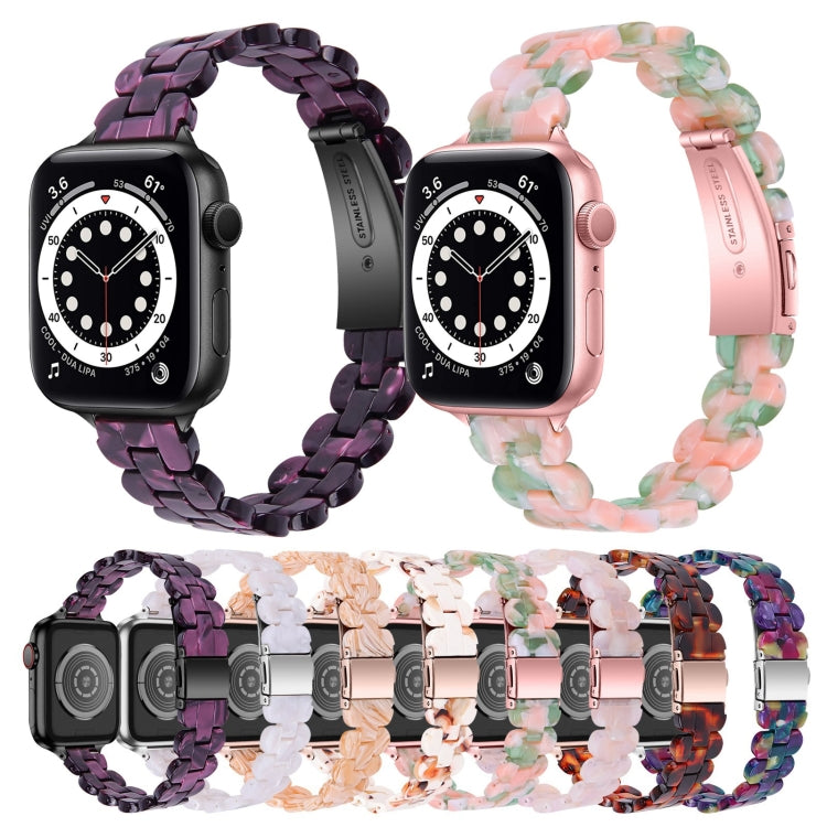 Oval Resin Watch Band For Apple Watch Series 9&8&7 41mm / SE 3&SE 2&6&SE&5&4 40mm / 3&2&1 38mm(Pink Flower) by bashfashion