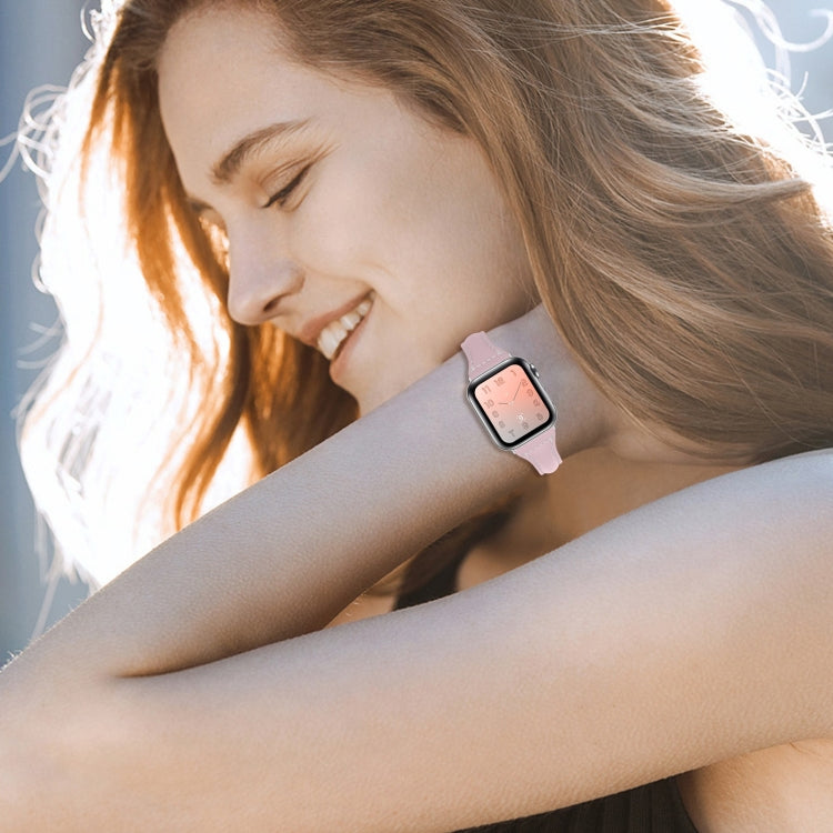 Three-color T-shape Leather Watch Band For Apple Watch Series 9&8&7 41mm / SE 3&SE 2&6&SE&5&4 40mm / 3&2&1 38mm(Grey Pink+Light Grey) by bashfashion