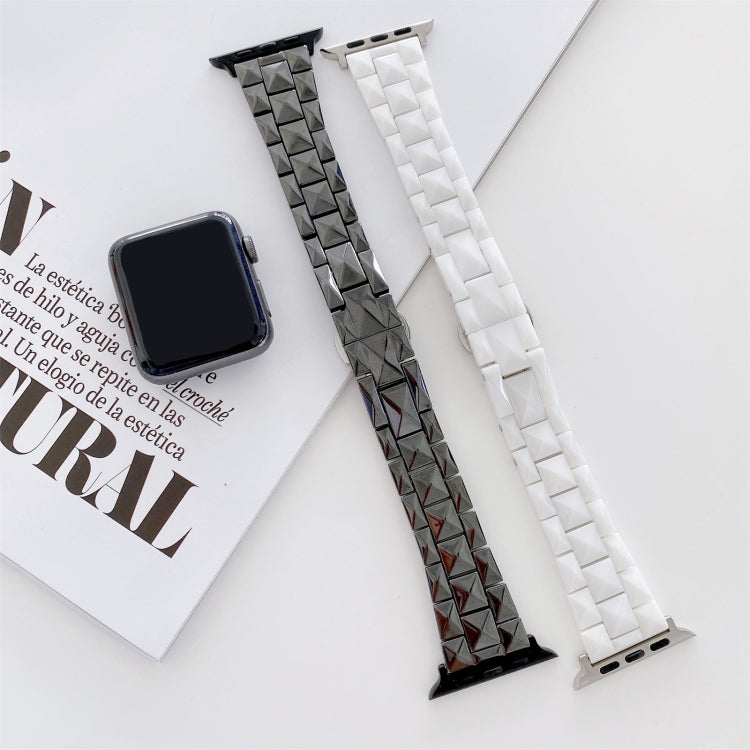 Rhombic Grid Ceramics Watch Band For Apple Watch Series 9&8&7 41mm / SE 3&SE 2&6&SE&5&4 40mm / 3&2&1 38mm(White) by bashfashion