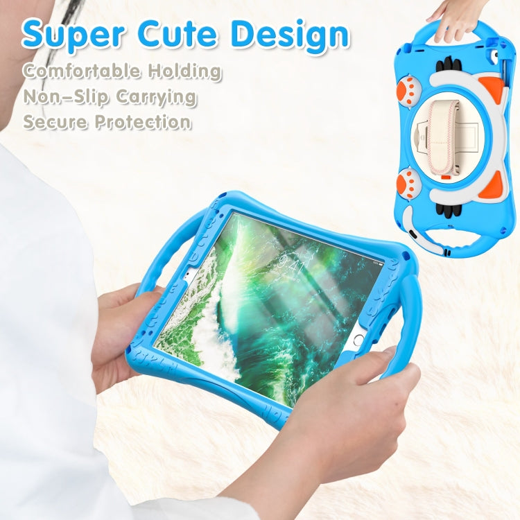 Cute Cat King Kids Shockproof Silicone Tablet Case with Holder & Shoulder Strap & Handle For iPad 9.7 2018 / 2017 / Air / Air 2 / Pro 9.7(Light Blue) by bashfashion