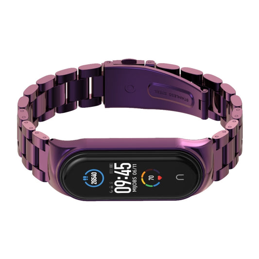 For Xiaomi Mi Band 6 / 5 / 4 / 3 Mijobs CS Metal Three Bead Stainless Steel Watch Band(Purple) by MIJOBS