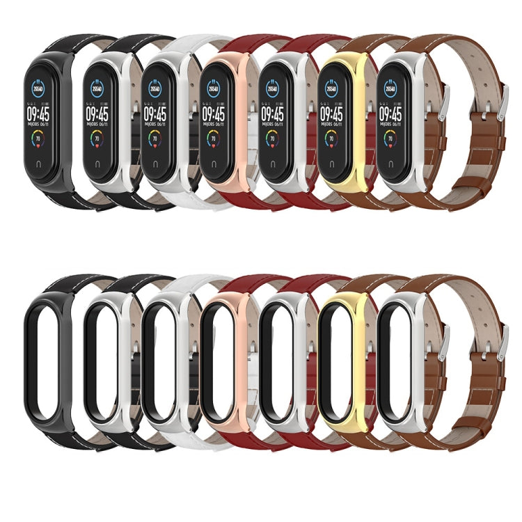 For Xiaomi Mi Band 6 / 5 / 4 / 3 Mijobs CS First Layer Cowhide Watch Band(White) by MIJOBS