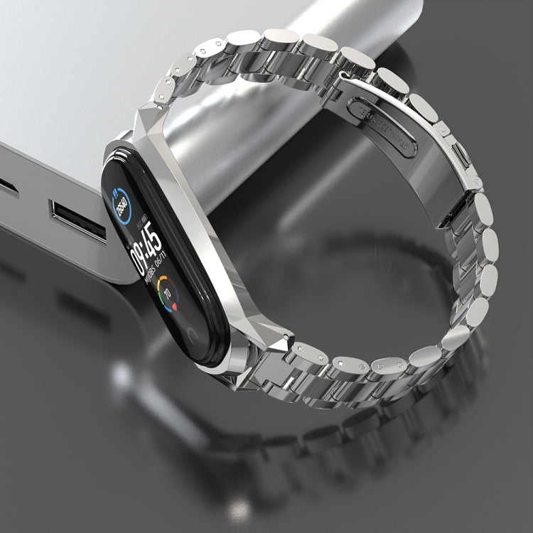 For Xiaomi Mi Band 6 / 5 / 4 / 3 Mijobs Three Beads Metal GT Stainless Steel Watch Band(Rose Gold) by MIJOBS