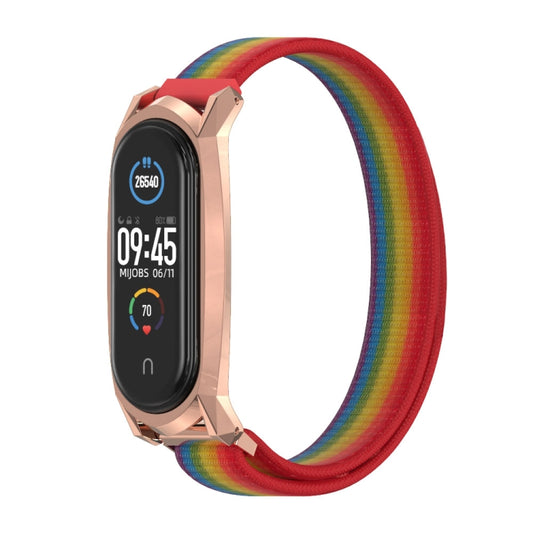 For Xiaomi Mi Band 6 / 5 / 4 / 3 Mijobs GT Nylon Loop Watch Band(Rainbow Rose Gold) by MIJOBS