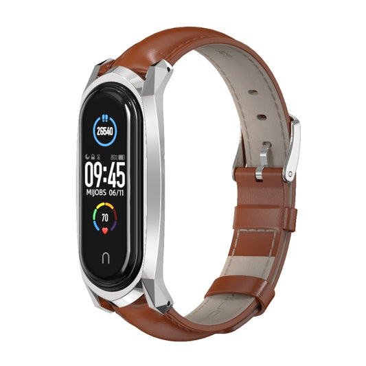 For Xiaomi Mi Band 6 / 5 / 4 / 3 Mijobs GT First Layer Cowhide Watch Band(Oil Brown+Silver) by MIJOBS