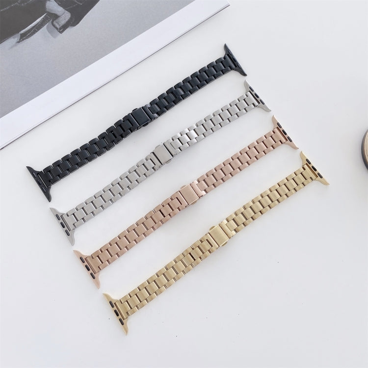 Three-beads Steel Watch Band For Apple Watch Series 9&8&7 41mm / SE 3&SE 2&6&SE&5&4 40mm / 3&2&1 38mm(Rose Gold) by bashfashion