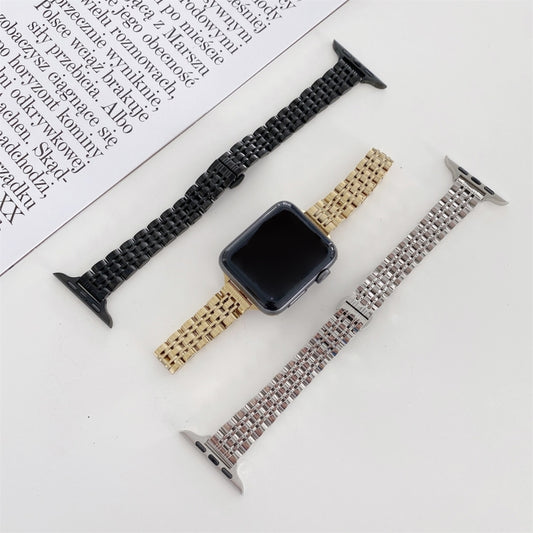 Seven-beads Steel Watch Band For Apple Watch Series 9&8&7 41mm / SE 3&SE 2&6&SE&5&4 40mm / 3&2&1 38mm(Black) by bashfashion