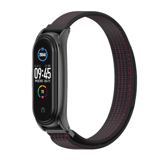 For Xiaomi Mi Band 6 / 5 / 4 / 3 Mijobs Nylon Loop Plus Watch Band Watch Band(Black Red) by MIJOBS