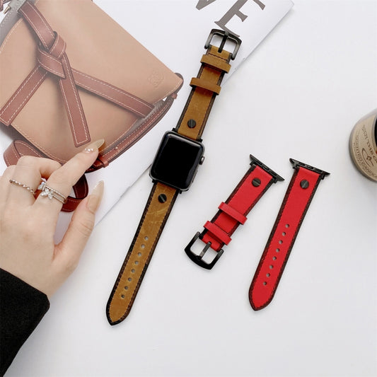 Retro Leather Watch Band For Apple Watch Series 9&8&7 41mm / SE 3&SE 2&6&SE&5&4 40mm / 3&2&1 38mm(Red) by bashfashion