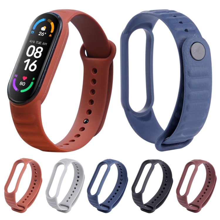 For Xiaomi Mi Band 6 / 5 Universal Silicone Leather Texture Watch Band(Blue) by MIJOBS