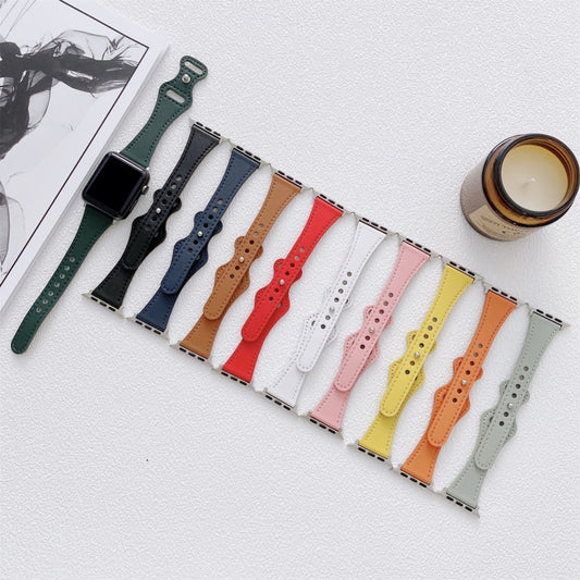 Small Waist 8-shape Reverse Buckle Leather Watch Band For Apple Watch Ultra 49mm&Watch Ultra 2 49mm / Series 9&8&7 45mm / SE 3&SE 2&6&SE&5&4 44mm / 3&2&1 42mm(Orange) by bashfashion