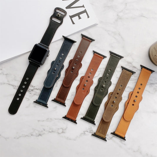 8-shape Buckle Retro Leather Watch Band For Apple Watch Series 9&8&7 41mm / SE 3&SE 2&6&SE&5&4 40mm / 3&2&1 38mm(Light Brown) by bashfashion