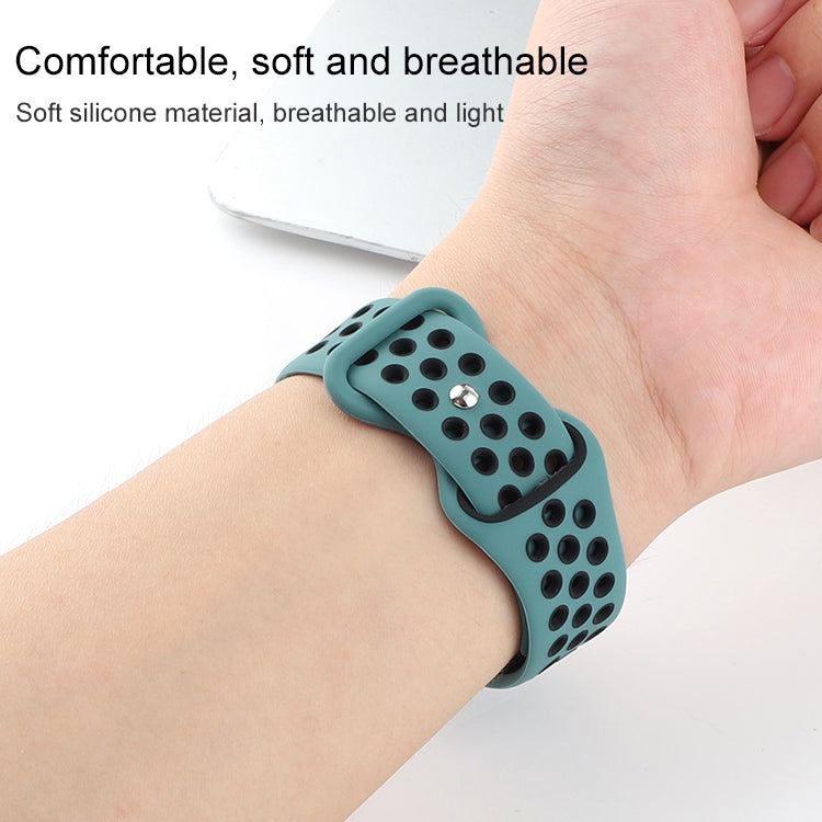 Butterfly Buckle Dual-tone Liquid Silicone Watch Band For Apple Watch Series 9&8&7 41mm / SE 3&SE 2&6&SE&5&4 40mm / 3&2&1 38mm(Black+Sky Blue) by bashfashion