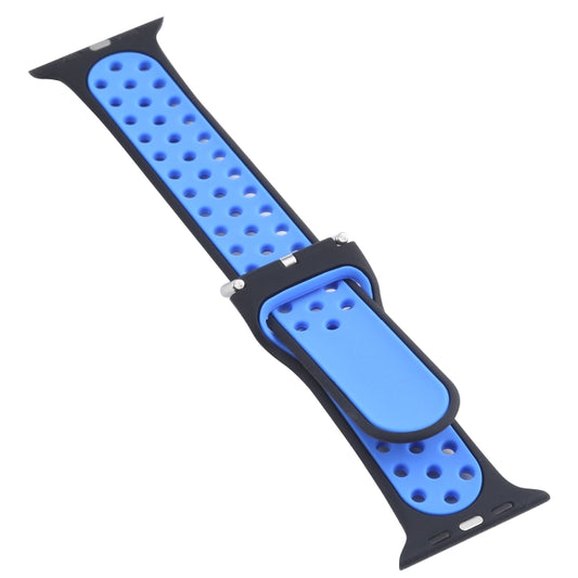 Metal Buckle Silicone Watch Band For Apple Watch Ultra 49mm&Watch Ultra 2 49mm / Series 9&8&7 45mm / SE 3&SE 2&6&SE&5&4 44mm / 3&2&1 42mm(Black+Blue) by bashfashion