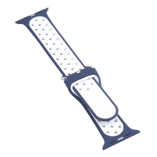 Metal Buckle Silicone Watch Band For Apple Watch Ultra 49mm&Watch Ultra 2 49mm / Series 9&8&7 45mm / SE 3&SE 2&6&SE&5&4 44mm / 3&2&1 42mm(Blue+White) by bashfashion