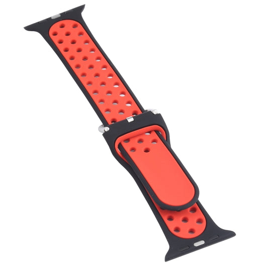 Metal Buckle Silicone Watch Band For Apple Watch Ultra 49mm&Watch Ultra 2 49mm / Series 9&8&7 45mm / SE 3&SE 2&6&SE&5&4 44mm / 3&2&1 42mm(Black+Red) by bashfashion