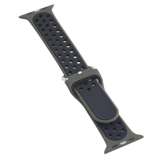 Metal Buckle Silicone Watch Band For Apple Watch Ultra 49mm&Watch Ultra 2 49mm / Series 9&8&7 45mm / SE 3&SE 2&6&SE&5&4 44mm / 3&2&1 42mm(Olive Green+Black) by bashfashion