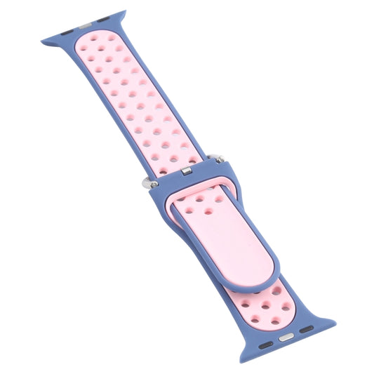 Metal Buckle Silicone Watch Band For Apple Watch Ultra 49mm&Watch Ultra 2 49mm / Series 9&8&7 45mm / SE 3&SE 2&6&SE&5&4 44mm / 3&2&1 42mm(Light Blue+Pink) by bashfashion