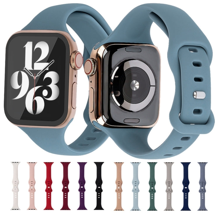 Slimming 8-buckle Silicone Watch Band For Apple Watch Ultra 49mm&Watch Ultra 2 49mm / Series 9&8&7 45mm / SE 3&SE 2&6&SE&5&4 44mm / 3&2&1 42mm(Blue) by bashfashion