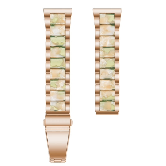 For Samsung Smart Watch 22mm Three-beads Steel + Resin Watch Band(Rose Gold Pink Green) by bashfashion