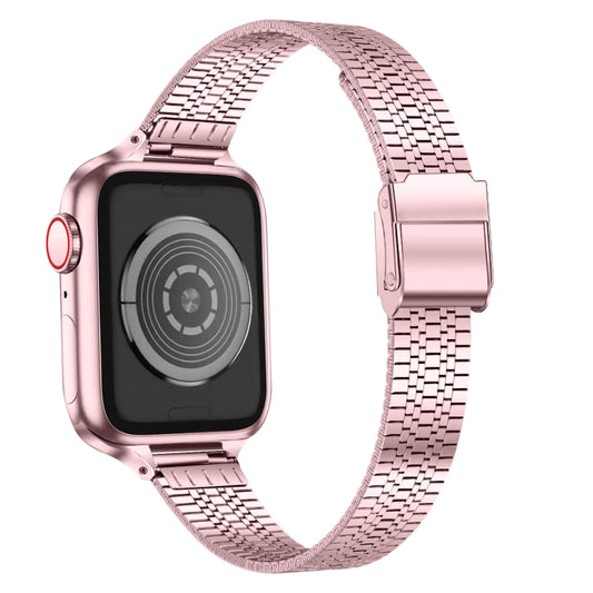 14mm Seven-beads Double Safety Buckle Slim Steel Watch Band For Apple Watch Series 9&8&7 41mm / SE 3&SE 2&6&SE&5&4 40mm / 3&2&1 38mm(Rose Pink) by bashfashion