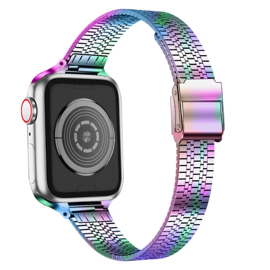 14mm Seven-beads Double Safety Buckle Slim Steel Watch Band For Apple Watch Ultra 49mm&Watch Ultra 2 49mm / Series 9&8&7 45mm / SE 3&SE 2&6&SE&5&4 44mm / 3&2&1 42mm(Colorful) by bashfashion