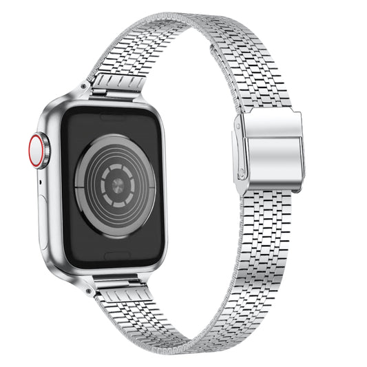 14mm Seven-beads Double Safety Buckle Slim Steel Watch Band For Apple Watch Ultra 49mm&Watch Ultra 2 49mm / Series 9&8&7 45mm / SE 3&SE 2&6&SE&5&4 44mm / 3&2&1 42mm(Silver) by bashfashion