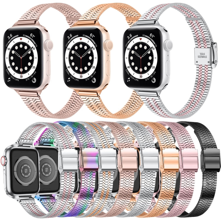14mm Seven-beads Double Safety Buckle Slim Steel Watch Band For Apple Watch Ultra 49mm&Watch Ultra 2 49mm / Series 9&8&7 45mm / SE 3&SE 2&6&SE&5&4 44mm / 3&2&1 42mm(Silver Pink) by bashfashion