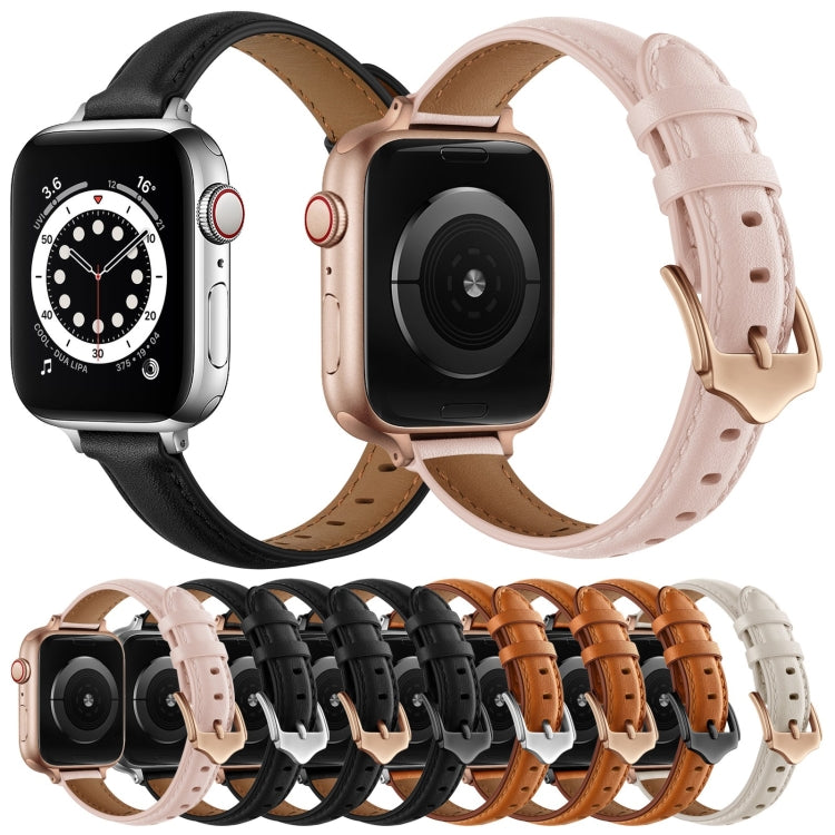 Business Style Leather Watch Band For Apple Watch Ultra 49mm&Watch Ultra 2 49mm / Series 9&8&7 45mm / SE 3&SE 2&6&SE&5&4 44mm / 3&2&1 42mm(Brown Rose Gold Buckle) by bashfashion
