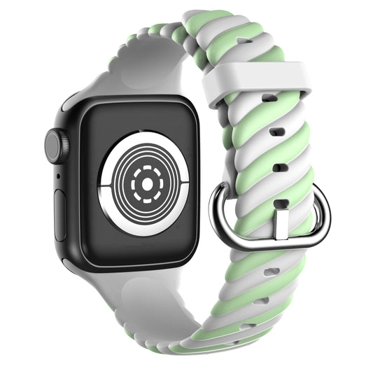 Two-color Twist Silicone Watch Band For Apple Watch Series 9&8&7 41mm / SE 3&SE 2&6&SE&5&4 40mm / 3&2&1 38mm(Macaron Green White) by bashfashion