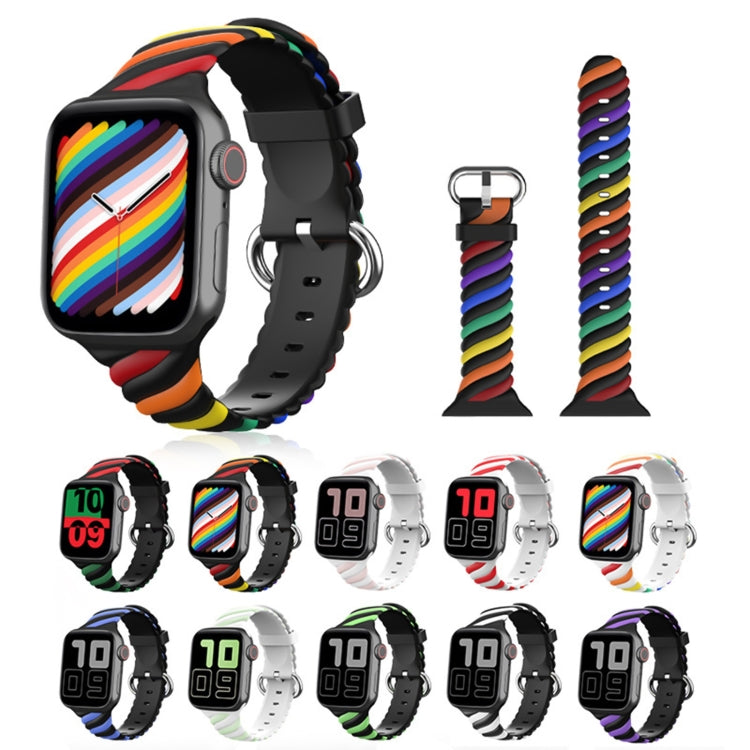 Two-color Twist Silicone Watch Band For Apple Watch Ultra 49mm&Watch Ultra 2 49mm / Series 9&8&7 45mm / SE 3&SE 2&6&SE&5&4 44mm / 3&2&1 42mm(Fluorescent Green Black) by bashfashion