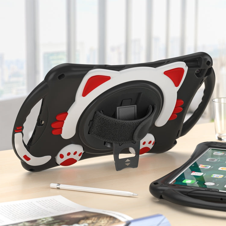 Cute Cat King Kids Shockproof Silicone Tablet Case with Holder & Shoulder Strap & Handle For iPad 10.2 2021 / 2020 / 2019 / Pro 10.5 / Air 10.5(Black Red) by bashfashion