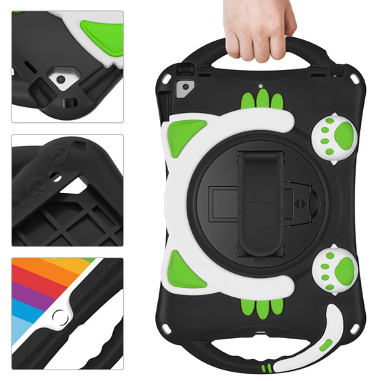 Cute Cat King Kids Shockproof Silicone Tablet Case with Holder & Shoulder Strap & Handle For iPad 10.2 2021 / 2020 / 2019 / Pro 10.5 / Air 10.5(Black Green) by bashfashion