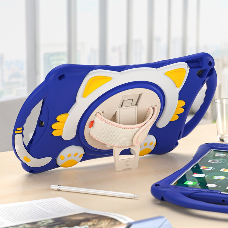 Cute Cat King Kids Shockproof Silicone Tablet Case with Holder & Shoulder Strap & Handle For iPad 10.2 2021 / 2020 / 2019 / Pro 10.5 / Air 10.5(Dark Blue) by bashfashion