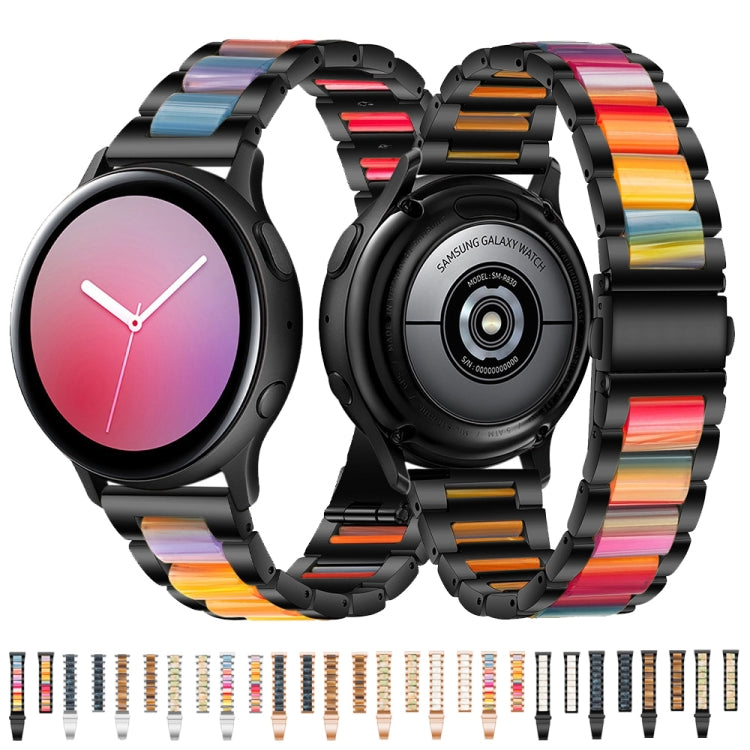 For Garmin Venu/Vivoactive 3 Music 20mm Universal Three-beads Stainless Steel + Resin Watch Band(Rose Gold+Honey) by bashfashion