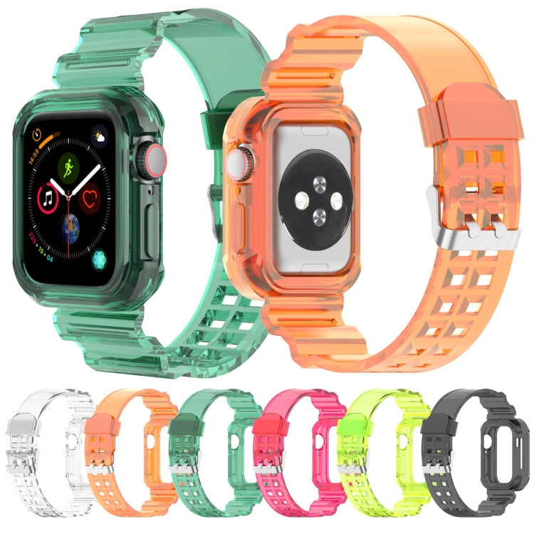 Silicone Integrated Watch Band For Apple Watch Series 8&7 45mm / SE 2&6&SE&5&4 44mm / 3&2&1 42mm(Transparent Black) by bashfashion