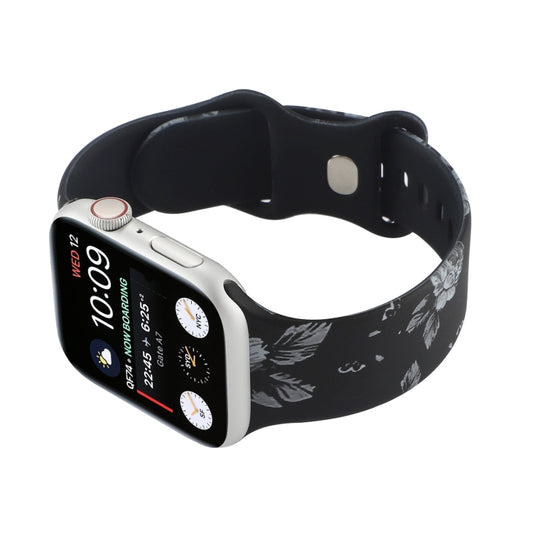 8-buckle Printed Strap Watch Band For Apple Watch Ultra 49mm&Watch Ultra 2 49mm / Series 9&8&7 45mm / SE 3&SE 2&6&SE&5&4 44mm / 3&2&1 42mm(Black Background White Flower) by bashfashion