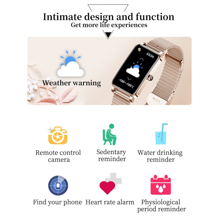 ZX19 1.45 inch HD Screen Bluetooth 5.0 IP68 Waterproof Women Smart Watch, Support Sleep Monitor / Menstrual Cycle Reminder / Heart Rate Monitor / Blood Oxygen Monitoring, Style: Steel Strap(Gold) by bashfashion