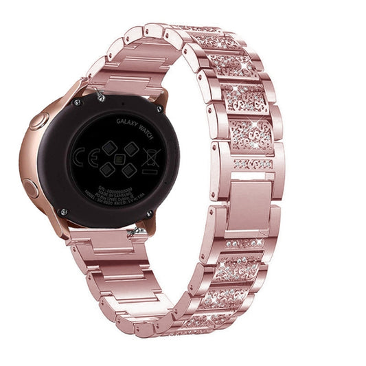 For Samsung Galaxy Watch Active2 20mm Three-beads Diamond Steel Watch Band(Rose Pink) by bashfashion