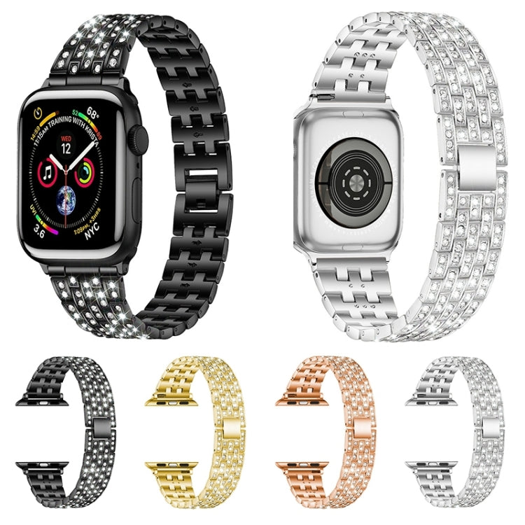 Five-beads Diamond Steel Watch Band For Apple Watch Series 9&8&7 41mm / SE 3&SE 2&6&SE&5&4 40mm / 3&2&1 38mm(Gold) by bashfashion