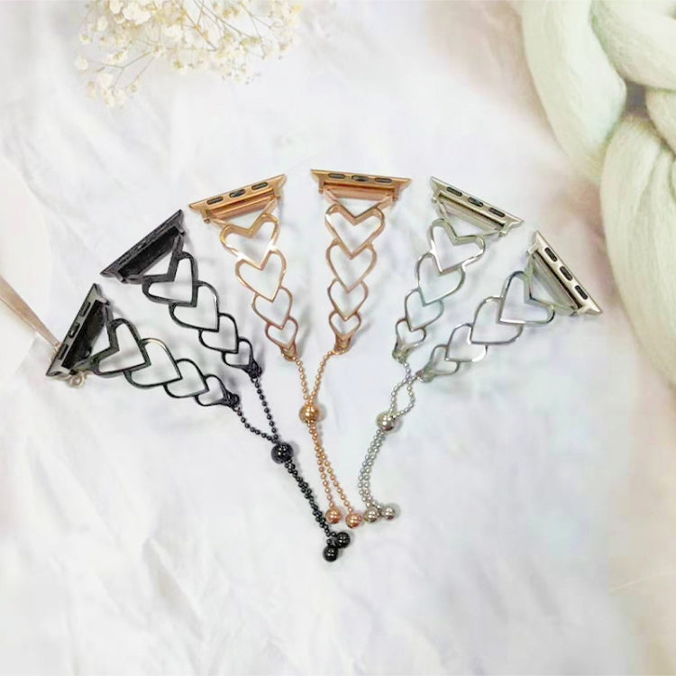 Heart Metal Watch Band For Apple Watch Series 9&8&7 41mm / SE 3&SE 2&6&SE&5&4 40mm / 3&2&1 38mm(Black) by bashfashion