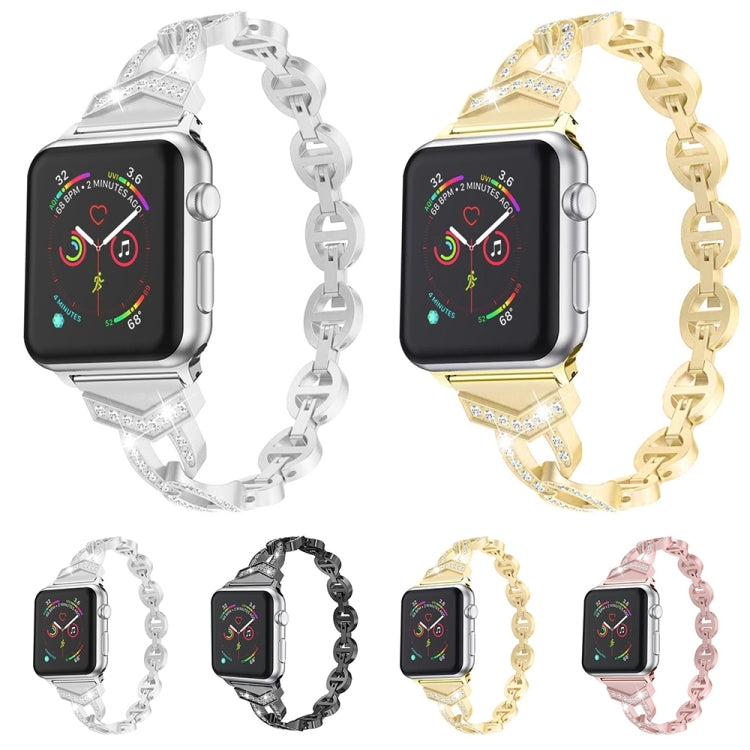 Diamond Stainless Steel Watch Band For Apple Watch Series 9&8&7 41mm / SE 3&SE 2&6&SE&5&4 40mm / 3&2&1 38mm(Silver) by bashfashion