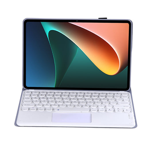Y0N5-A TPU Tablet Case Lambskin Texture Round Keycap Bluetooth Keyboard Leather Tablet Case with Holder & Touchpad For Xiaomi Pad 5 / 5 Pro(Purple) by bashfashion