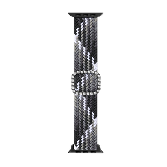 Adjustable Nylon Braided Elasticity Diamond Buckle Watch Band For Apple Watch Series 7 & 6 & SE & 5 & 4 44mm/3 & 2 & 1 42mm(Black Chocolate) by bashfashion