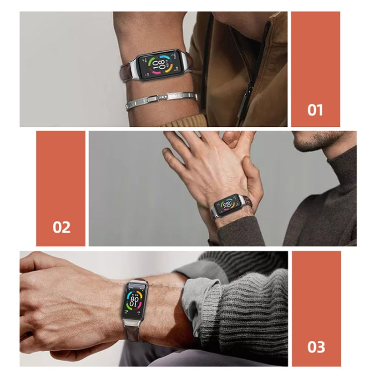 For Huawei Band 6 / Honor Band 6 / 7 MIJOBS Cowhide Leather Watch Band(Rose Gold) by MIJOBS