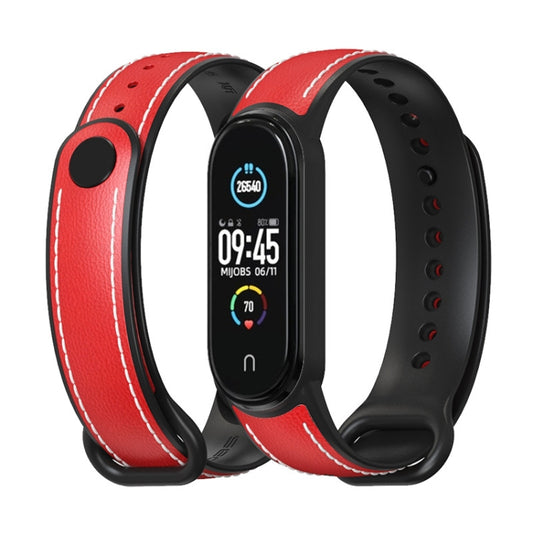 For Xiaomi Mi Band 5/6/7 MIJOBS TPU + Leather Watch Band(Red+Black) by MIJOBS