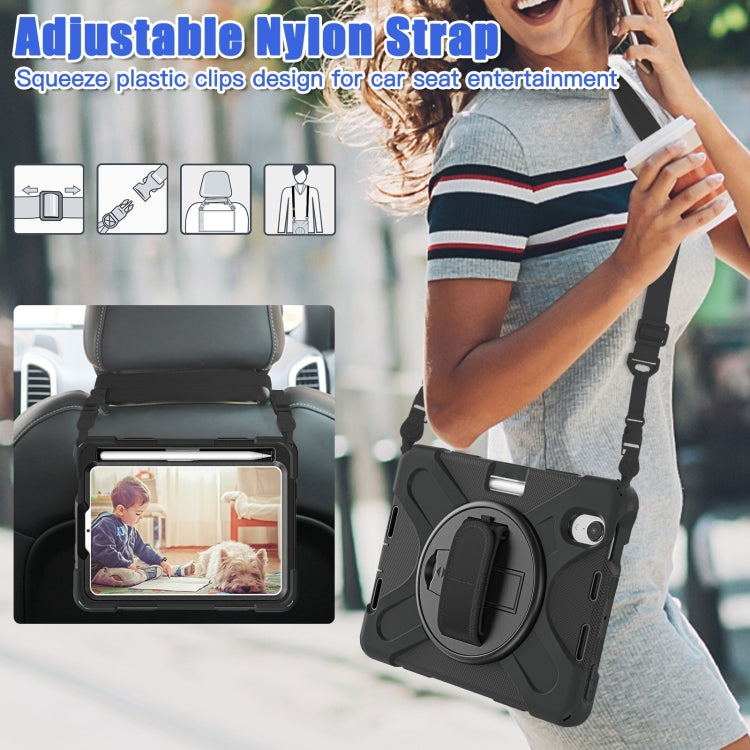 For iPad mini 6 / mini 2024 Silicone Hybrid PC Tablet Case with Grip Holder & Shoulder Strap(Black) by bashfashion