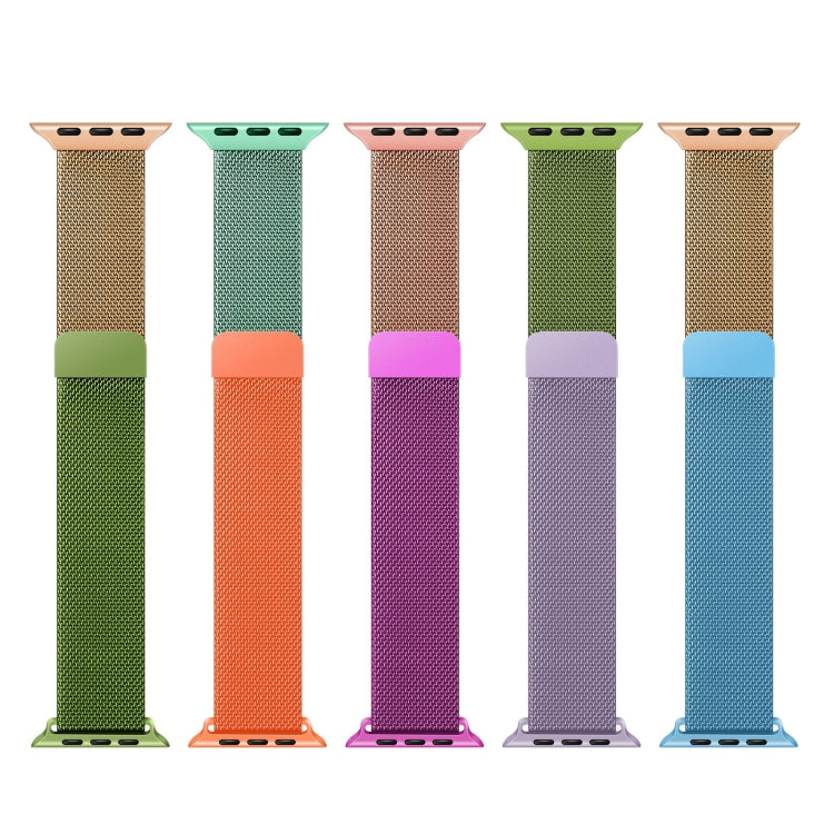Gradient Color Milan Watch Band For Apple Watch Series 7 45mm/6&SE&5&4 44mm/3&2&1 42mm(Green Rose Gold) by bashfashion